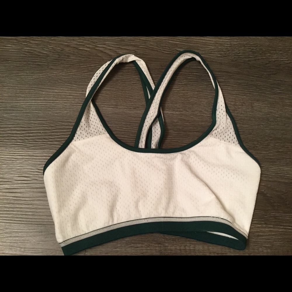 NWOT, Green and white sports bra